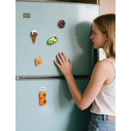 5pcs Set Mini Cute Food Fridge Magnets, Home Kitchen Refrigerator Magnets Funny Office Locker Magnetic Decoration Kawaii Accessories (Avocado+Ice Cream+Fruit Platter+Donut+Persimmon)(Fruit Platter)