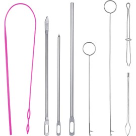 Sewing Loop Kit, 8pcs Includes Easy and Quick Flexible Drawstring Threaders Turner Hook Metal Tweezers Replacement Needle Threaders Puller Rope Tool for DIY Fabric Belts Strips Knitting Accessories