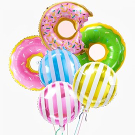 Yoseklpee 6pcs Donut Balloons Doughnut Theme Birthday Decoration Donut Time Balloons For Grow Up Party Supplies Baby Shower Sweet Party Supplies