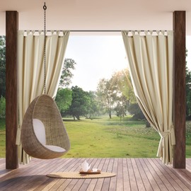 Eurofirany Garden Outdoor Curtain with Tab-Top Curtain with Removable Loops, Sun Protection, Privacy Screen, Windproof, Waterproof Curtain for Gazebo, Patio, Pergola, 155 x 220 cm, Light Beige, Pack