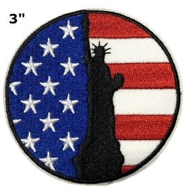 Staue of Liberty USA US Flag 3" Embroidered Premium Patch Iron-On/Sew-On Decorative Applique Cap Hat American Revolution Nation Country Patriotic Military Veteran Uniform Name Custom 2A Jacket Gear
