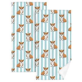 HIKENVIU Corgi Dog Bathroom Hand Towels Decorative Set of 2, Bath Towels for Home Decor, Funny Gifts for Corgi Lovers 14x28 Inch