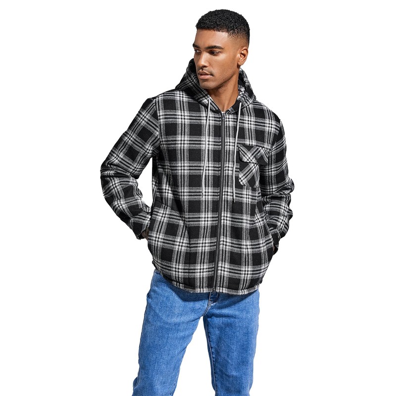 Elesuit Men's Full Zip Fleece Flannel Jackets Shirt Plaid Cotton
