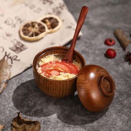 MAGICLULU Miso Soup Bowl with Lid Japanese Rice Bowl 2pcs Handmade Serving Bowls Zen Style Desserts Salad Snack Bowl Rustic Tableware for Dip Ramen Tea Decoration