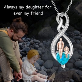 PROESS Daughter Necklace from Dad Mom Sterling Silver Father Daughter Gifts, Infinity Heart Pendant Birthstone Necklace to Daughter (Lighr Blue-December-1)
