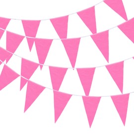 MECCANIXITY 50ft Pink Pennant Banner Flags String Hanging 30PCS Triangle Bunting Flags for Outdoor Garden Wedding Birthday Party Decorations