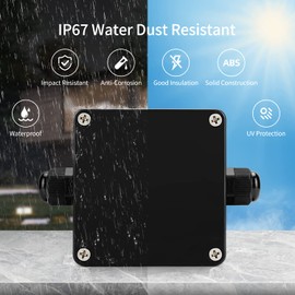 ABS IP67 Waterproof Dustproof Electrical Junction Box, with 15A 600V Barrier Terminal Cable Connector, 1IN/1Out Power Junction Box（2.48*2.28*1.37in）