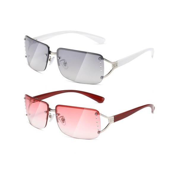 MASDUN Stylish Rimless Frameless Rectangle Sunglasses for Womens Surrounded designer