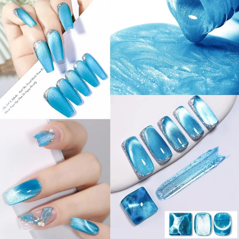 6 Uds 9d Cristal Holográfico Efecto Ojo De Gato Esmalte+imán