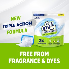 OxiClean Triple Action Free Versatile Stain Remover Powder, Use with Detergent, No Fragrance, No Dyes, No Chlorine, Removes Stains, Brightens Colors and Whites, 4 lbs