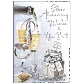 Jonny Javelin Silver 25th Wedding Anniversary Card - Champagne Glasses 9x6.25"