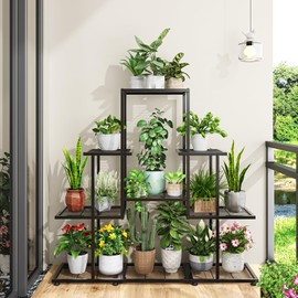 Ekisemio 5 Tier Metal Plant Stand - Heavy Duty Tall Flower Pot Holder Rack for Indoor Outdoor, Corner Display Shelf for Patio Balcony Living Room, Black