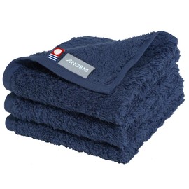 watawa Imabari Towel, Handkerchief, Set of 3, Hand Towels, No Ironing, Fluffy, Soft, Terry Cloth, Simple, Plain, Water Absorbent, Cotton, Sweet Twist, Small, 9.8 inches (25 cm) (3 Hand Towels, Navy)