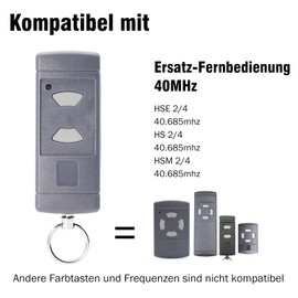 40.685 MHz Handheld Transmitter for Hörmann *2, Garage Door Opener Remote Control for Hormann HSE2/4, HSM2/4, HS2/4, Programmable Remote Control, 2 Channels, Radio Remote Control Garage Door,