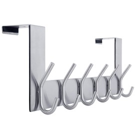 WEBI Over The Door Hook Door Hanger:Over The Door Towel Rack with 6 Hooks for Hanging Coats,Towel Hanger Door Coat Hanger Over Door Coat Rack for Towels,Clothes,Back of Bathroom,Silver