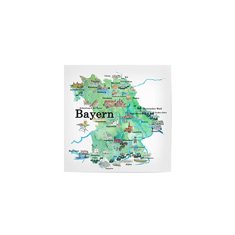 artboxONE Poster 20 x 20 cm Cities Bavaria Illustrated Map