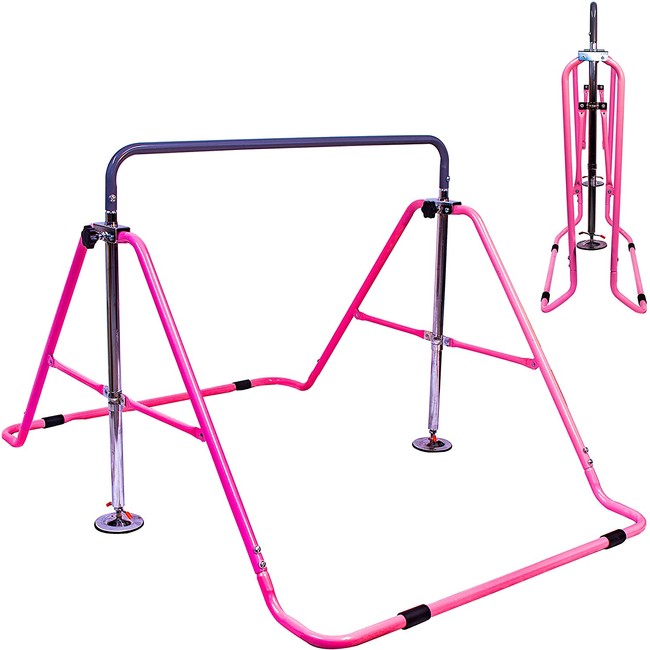Upper Midland Products Gymnastic Bar for Girls, Adjustable Gymnastics Equipment for Home for Kids Training (Pink)