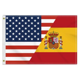 2×3 FT Spain USA Friendship Flag, Medium 60×90CM 150D Spanish Outdoor Banner,Double Side Printing American Decor For Patio Garden With Brass Gromment
