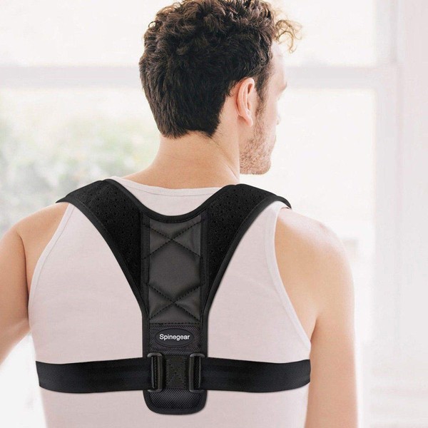 Spinegear Posture Corrector for Men And Women - Adjustable back brace upper back support strap - Clavicle straightener providing Support for neck slouching and back Pain Relief Size S