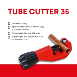 Rothenberger Tube Cutter 35 Pro, 1/4" - 1-3/8" OD, Red - Cuts Copper, Brass, Aluminum, Thin-Walled Steel - Ergonomic Design, Integrated Deburrer - Durable Magnesium Body - 70027