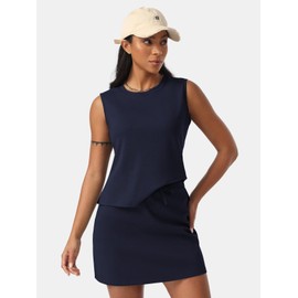 EXLURA Womens Summer 2 Piece Short Skirt Sets Sleeveless Top and Tennis Skorts Dressy Cotton Matching Sweatsuits Outfits 2025 Dark Blue