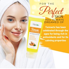 Turmeric Face Wash, Turmeric Clear Skin Liquid Soap – 100% Natural Anti Aging Exfoliating Turmeric Facial Cleanser for Spots, Age Spots, Sun Damage, Discoloration – Turmeric Soap Skin Detox Treatment