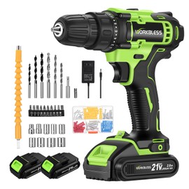 WorkBless WORKBLESS 21V Power Drill Set, Cordless Drill with 2 Batteries and Charger, 3/8'' Keyless Chuck, Variable Speed, 18+1 Torque Setting and 28pcs Bits Tool Set(Green)