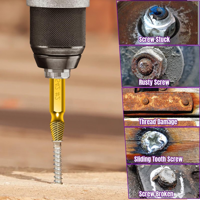 9PCS Gold Titanium-Plated Screw Extractor Set, Hardness is 80 HRC,