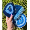 Blue Agate Geode Slice w/Stand, Large Dyed Stone Slab, Crystal