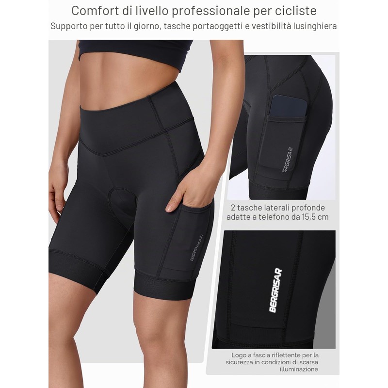 BERGRISAR Pantaloncini da ciclismo imbottiti 4D da donna per bici
