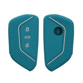 kwmobile Car Key Cover Compatible with VW Golf 8 3 Button Car Key Key Cover - Silicone Protective Car Key Fob Case - Petrol/White