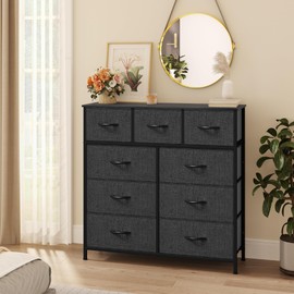 YITAHOME 9 Drawers Fabric Dresser - Storage Tower Organizer Unit for Living Room, Closets - Sturdy Steel Frame, Wooden Top & Easy Pull Fabric Bins