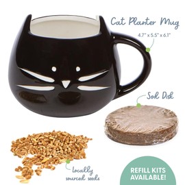 The Cat Ladies Organic Cat Grass for Indoor Cats - Growing Kit with Organic Seed Mix, Soil and Black Cat Planter. Natural Hairball Control and Digestion Remedy, Cat Gifts