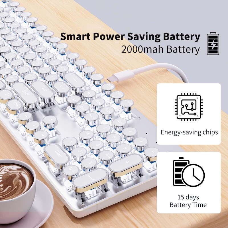 TK950 Wireless Typewriter Keyboard and Mouse Combo,104 Keys Retro Typewriter