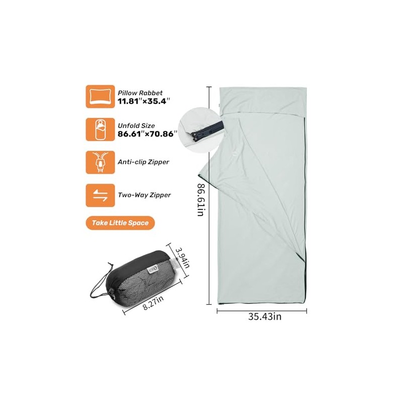 Ultralight Travel Sleeping Bag Liner - Soft, Breathable & Compact
