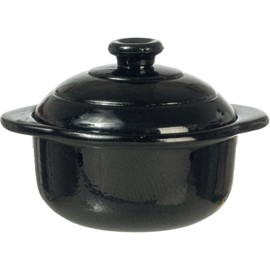 Melody Jane Dollhouse Black Oven Stock Pot Casserole Dish Miniature Kitchen Accessories 1:12