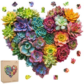 Ruikiyart Succulent Heart A 500 Pieces Wooden Jigsaw Puzzles for Adults with Unique Irregular Shape Laser Cut Puzzles for Family and Couples on Birthday, Mother's Day, Christmas 17.3"*17.3"