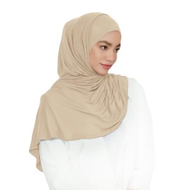 Lina & Lily Pre-sewn Instant Slip-on Modal Jersey Hijab Head Scarf Wrap for Muslim Women (Beige)