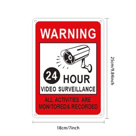 2 Pack 7 x 10 Inch 24 Hour Video Surveillance Sign, No Trespassing Aluminum Warning Sign, Security camera sign for home, Business, Driveway Alert