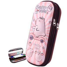 JYJLLM 3D Cartoon Pencil Case for School Kids - Double Compartment Organiser with Zipper, Cute Animal Design Stationery Box for Girls Boys, Durable Eco-Friendly Gift(Coffee)