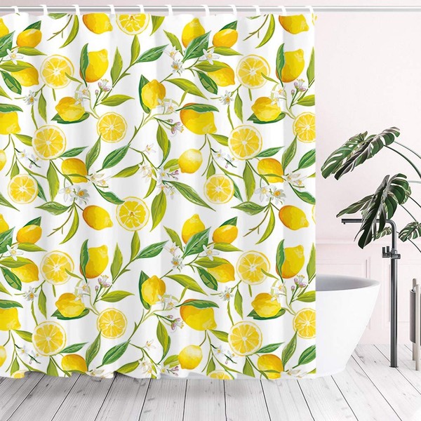 Tititex Yellow Lemon Shower Curtain Sets Fresh Fruit Waterproof Polyester