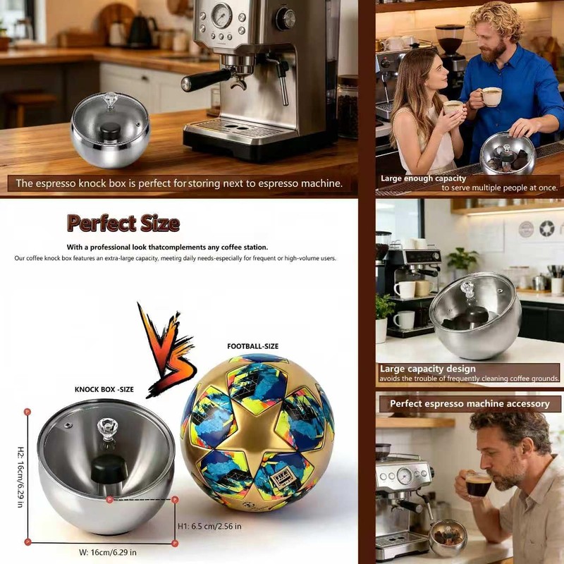 Upgraded Stainless Steel Espresso Knock Box Coffee Knock Box with