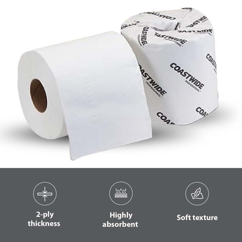 COASTWIDE 2-Ply Toilet Paper, 100% Recycled Individually Wrapped, 350-Sheets Per