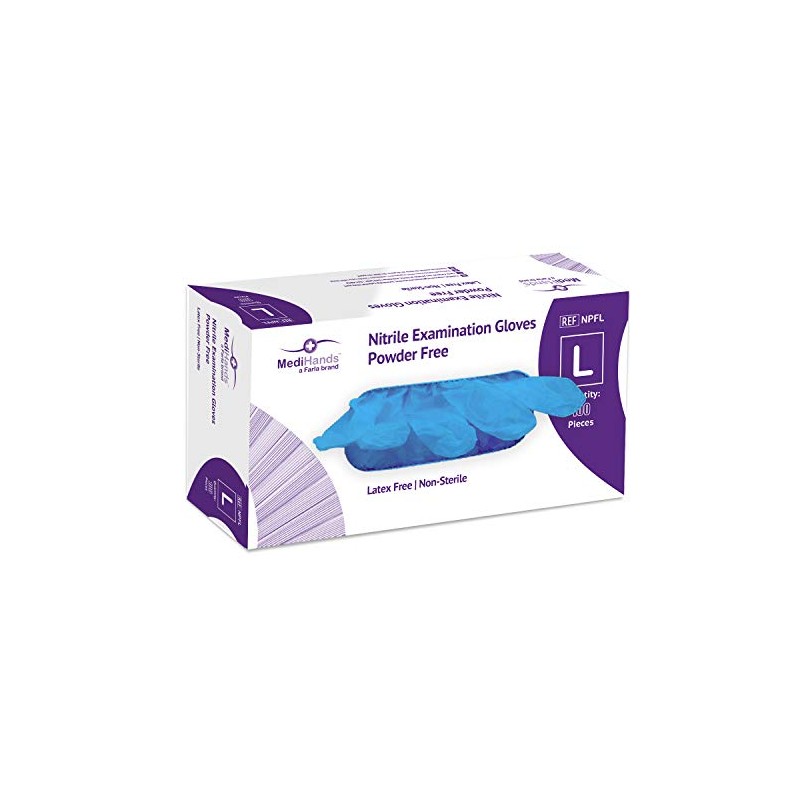 MediHands Nitrile Powder Free Examination Gloves Large Pack of 100