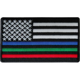Blue Green and Red Striped American Flag Patch - 3.5x2 inch - Embroidered Iron on Patch