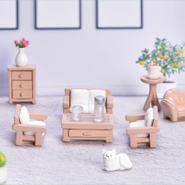 Dollhouse Furniture Set, 23 Pieces Miniature Dollhouse Furniture Living Room, Family Dolls Miniature Furniture, Pretend Play Furniture for Boys, Girls and Toddlers