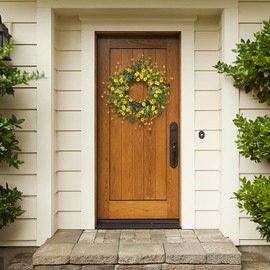 Sggvecsy Yellow Daisy Wreath 24 Inch Spring Summer Wreath Fake Silk Floral Wreath with Green Eucalyptus Leaves and Lavender for Front Door Window Wall Wedding Farmhouse Festival Decor