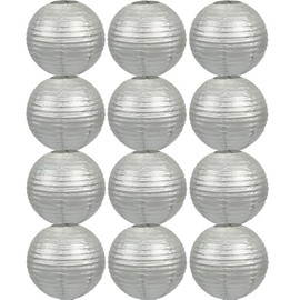 Tmade Pack of 12 20cm Silver Paper Lanterns for Birthday, Baby Shower, Wedding, Party, Garden, Home Decoration