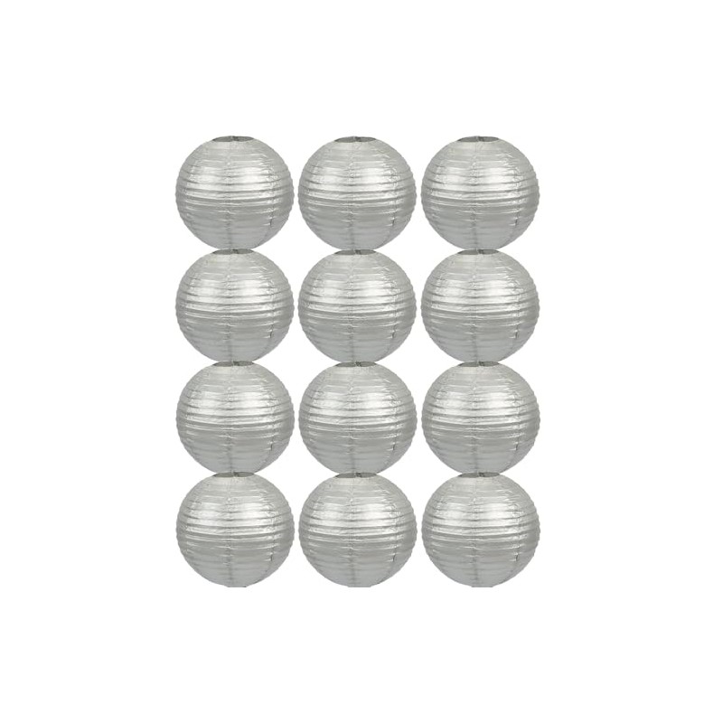 Tmade Pack of 12 20cm Silver Paper Lanterns for Birthday,