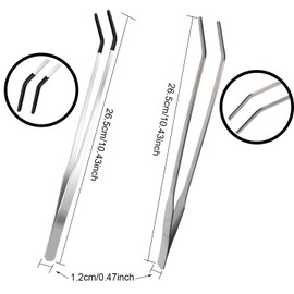 WADY Reptile Lizards Gecko Feeding Tongs, 2 Pcs Stainless Steel Long Reptile Tweezers Feeding Tongs, Rubber Tipped Long Tweezers with Straight & Curved Head Feeder Tool for Aquarium Terrarium (Black)